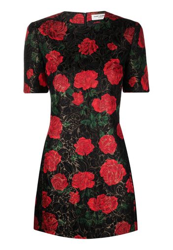 Saint Laurent rose-print jacquard mini dress - Nero