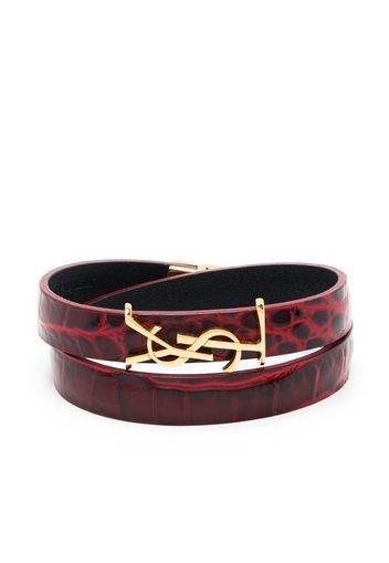 Saint Laurent logo-lettering double-wrap leather bracelet - Rosso