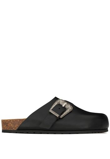 Saint Laurent engraved-buckle leather mules - Nero