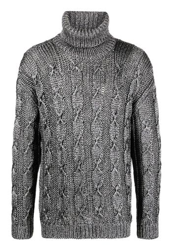 SAINT LAURENT cable-knit roll-neck jumper - Grigio