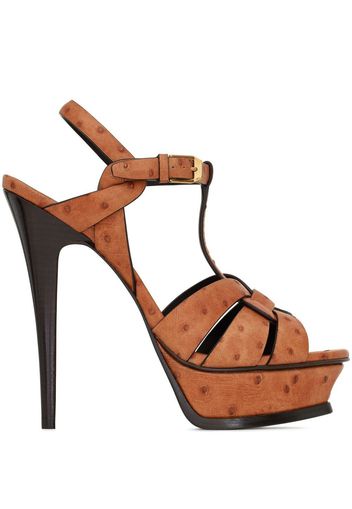 Saint Laurent Tribute Ostrich-embossed platform sandals - Toni neutri