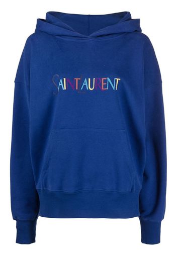 Saint Laurent embroidered-logo long-sleeve hoodie - Blu