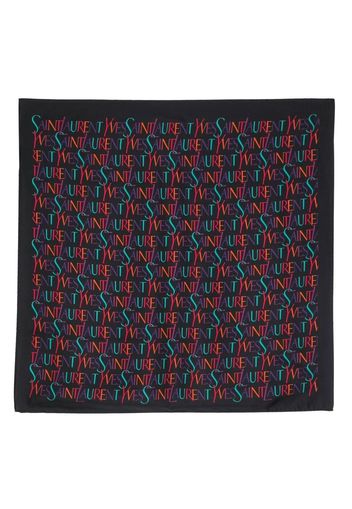 Saint Laurent logo-print silk scarf - Blu