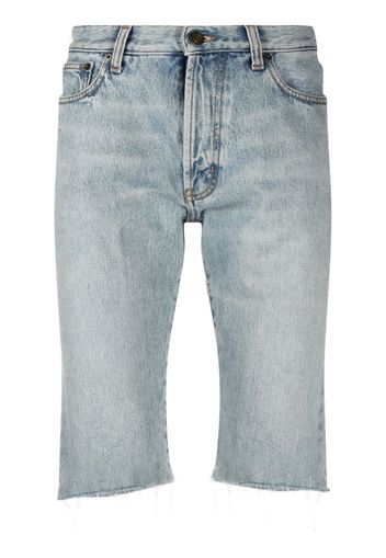 Saint Laurent Shorts denim con bordo sfilacciato - Blu