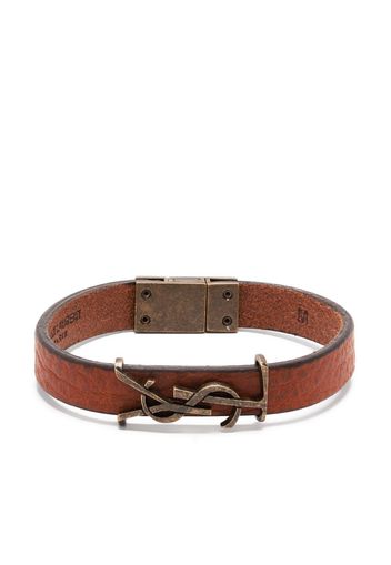 Saint Laurent logo lettering leather bracelet - Marrone