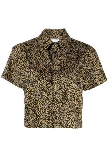 Saint Laurent leopard-print cropped shirt - Marrone