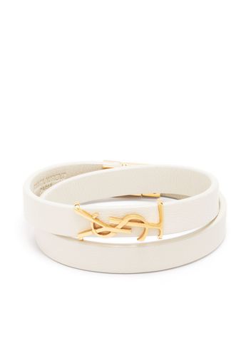 Saint Laurent YSL logo-plaque leather bracelet - Bianco