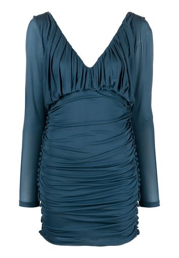 Saint Laurent V-neck draped mini dress - Blu