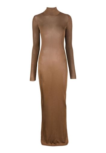 Saint Laurent funnel-neck long-sleeve dress - Marrone