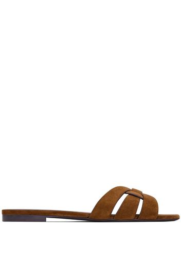 Saint Laurent Tribute leather flat sandals - Marrone