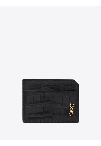 Saint Laurent Portacarte Cassandre con effetto coccodrillo - Nero