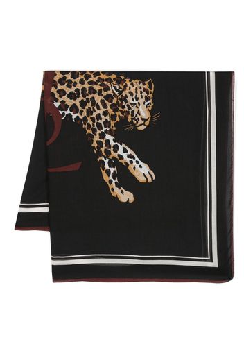 Saint Laurent leopard-print frayed scarf - Nero