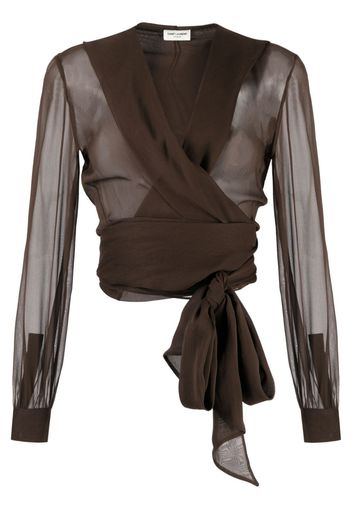 Saint Laurent hooded organic silk blouse - Marrone