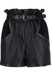 stud-embellished paperbag shorts