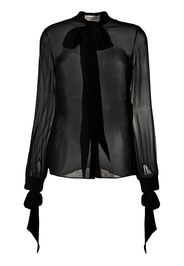 Saint Laurent Blusa semi trasparente con fiocco - Nero