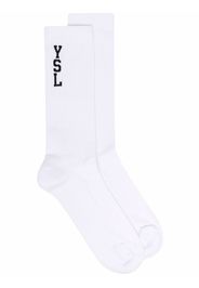 Saint Laurent Intarsia-knit logo socks - Bianco