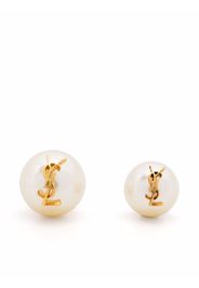 Saint Laurent logo-plaque pearl stud earrinfs - Bianco