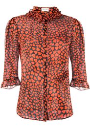 Saint Laurent ruffle-trim love heart-print blouse - Rosso