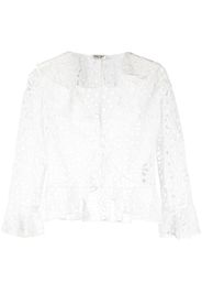 Saint Laurent embroidered-design long-sleeve blouse - Bianco