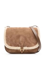 Saint Laurent Borsa a tracolla con bordo in shearling - Marrone