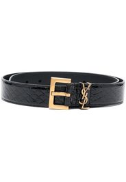 Saint Laurent logo-plaque snakeskin-effect belt - Nero