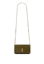 Saint Laurent logo-plaque leather phone case - Verde