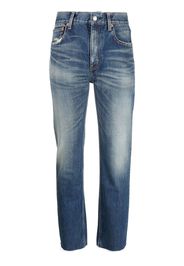 Saint Laurent distressed high-rise straight-leg jeans - Blu