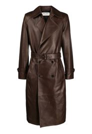 Saint Laurent polished-finish double-breasted coat - Marrone