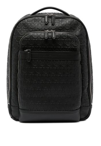 Salvatore Ferragamo Gancini embossed leather backpack - Nero