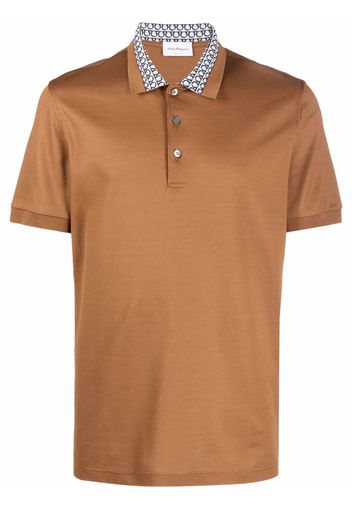 Salvatore Ferragamo monogram-collar polo shirt - Marrone