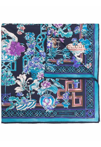 Salvatore Ferragamo floral-print silk foulard scarf - Blu
