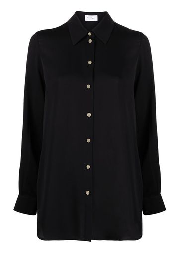 Salvatore Ferragamo logo-button long-sleeve silk shirt - Nero