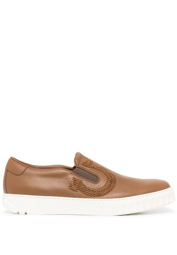 Salvatore Ferragamo suede-embroidered slip-on trainer - Marrone