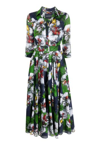 Samantha Sung Aster floral-print fluted shirt dress - Blu