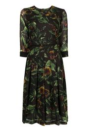 Samantha Sung Florance motif-print pleated midi dress - Nero