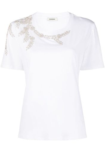 SANDRO floral rhinestone-embellished T-shirt - Bianco