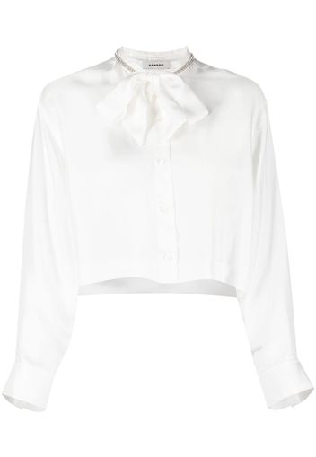 SANDRO pussy-bow collar silk blouse - Bianco
