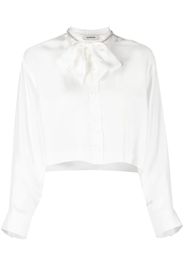 SANDRO pussy-bow collar silk blouse - Bianco