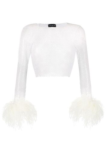 SANTA BRANDS feather-trimmed crop top - Bianco