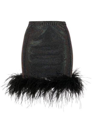 SANTA BRANDS feather-trimmed rhinestone mini skirt - Nero