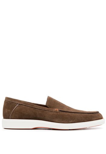 Santoni suede almond toe loafers - Marrone