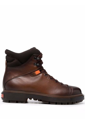 Santoni distressed lace-up mountain boots - Marrone