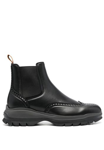 Santoni leather brogue Chelsea boots - BLACK