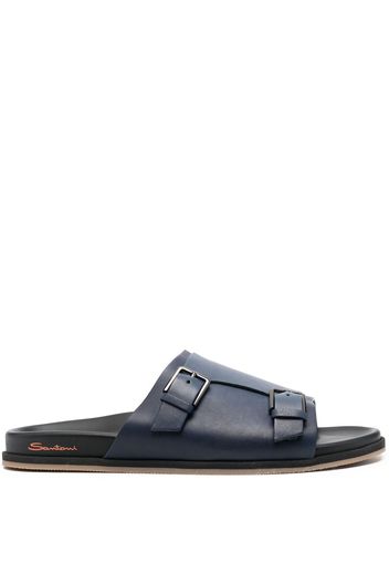 Santoni buckled leather slides - Blu