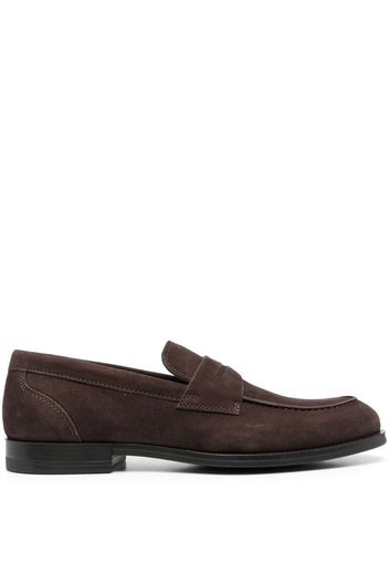 Santoni almond-toe leather loafers - Marrone