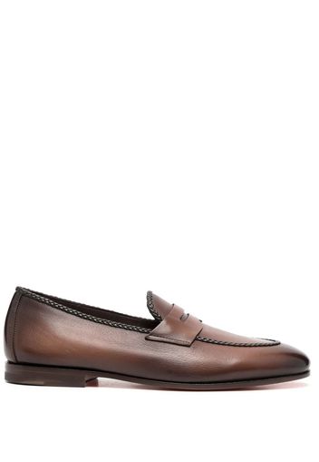 Santoni leather penny loafers - Marrone