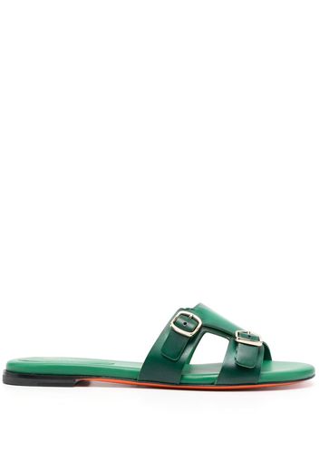 Santoni double-buckle leather slides - Verde