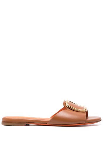 Santoni buckle leather slides - Marrone