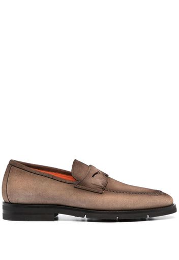 Santoni almond-toe suede loafers - Marrone