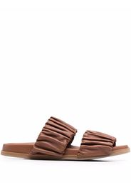 Santoni ruched leather sandals - Marrone